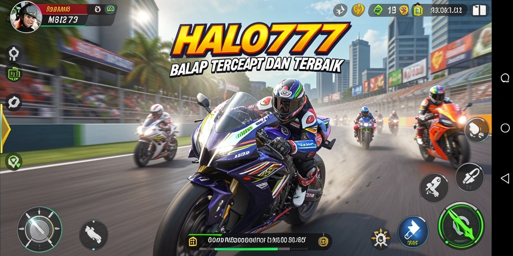 Screenshot HALO777 menampilkan aksi balap motor yang mendebarkan.