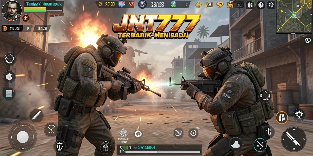 Tampilan gameplay seru di JNT777 yang penuh aksi FPS.