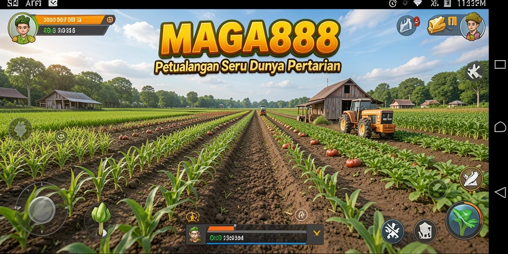 Tampilan menarik dari gameplay pertanian MAGA888 dengan ladang yang subur.