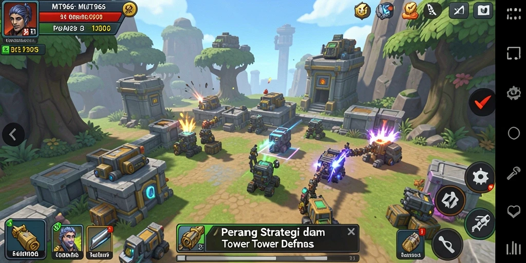 Tampilan gameplay menegangkan dalam MT966 Tower Defense.